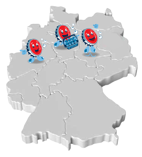 Deutschlandkarte mit dem Expansionsgebiet von Getränke Quelle in Niedersachsen, Nordrhein-Westfalen und Sachsen-Anhalt